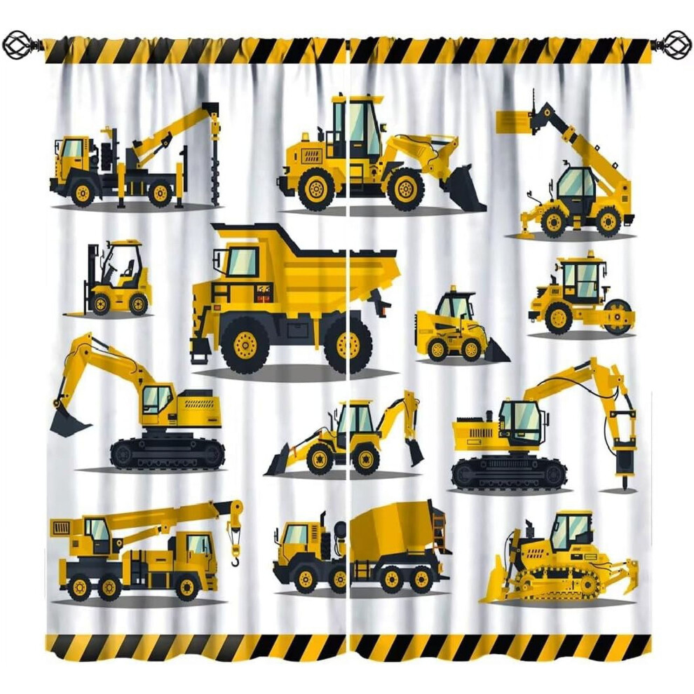Construction Truck Curtains, Excavator/Crane/Tractor Print, Blackout, for Kids' Bedroom & Living Room, 84x84in