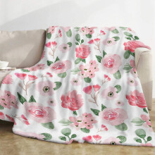 Pink Rose Floral Throw Blanket, Soft Flannel Cozy Blanket for Girls & Women, 50x60 Inch – Home, Sofa, Bed Decor