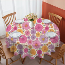 Pioneer Flower Floral Print Pattern Round Tablecloth 60 X 60 Inch, Wrinkle Resistant Wipeable Table Cloth for Kitchen Dining Picnic Patio Party