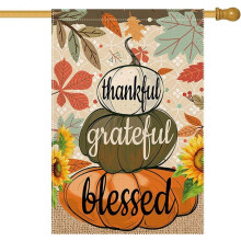 Bandiera di benvenuto autunnale per la casa, 28x40 pollici, con scritta "Thankful Grateful Blessed Pumpkin Decorative House Yard", bandiera