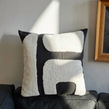 Housse de coussin capitonnée géométrique noire et blanche, 45 x 45 cm, style bohème minimaliste moderne, tissée, motif abstrait milieu du siècle