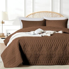Twin Quilt Set Brown Microfiber Geometric 2-Piece
