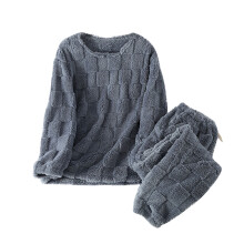 Damen-Pyjama-Set aus Korallenfleece, warmer Winterpyjama mit Taschen, Kapuze mit Kordelzug, Loungewear-Set, Größen M-2XL, Blau