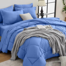Set de pilotă Royal Blue King – Pat într-o geantă, format din 7 piese, pentru toate anotimpurile, ultra moale, compatibil cu paturile King