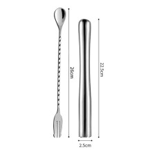 Lot de 2 pilons à cocktail en acier inoxydable avec cuillère à mélanger - Accessoires de barman pour cocktails long drink