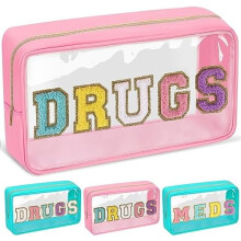 Pochette transparente en chenille pour lettres MEDS, en nylon rose imperméable