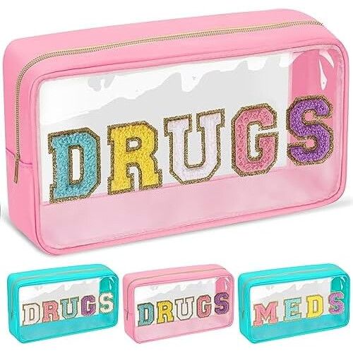 Τσάντα Chenille Letter Clear MEDS Ροζ Νάιλον Αδιάβροχη
