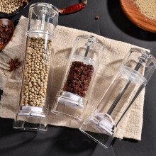 Pimentero de acrílico transparente con ajuste de molienda regulable, ideal para la cocina, sal marina y múltiples usos con especias.