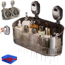 2026 Upgraded No-Drill Bathroom Suction Storage Box – Large Capacity, Heavy-Duty Hanging Shower Caddy with Suction Cups (Compatible with Smooth