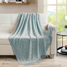 Aqua Throw Blanket 50 x70 Inches Jacquard Argyle Throw Textured Solid Soft Throws and Blankets for Sofa or Bed Knitted Decorative Blanket