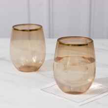 Copas de vino desechables de plástico sin tallo BalsaCircle12Gold Rim de 12 oz, color dorado.