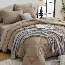 Khaki linne-täckeset med queen size-motiv, 7 delar