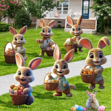 letreros de jardín con diseño de conejito de Pascua y estacas