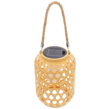 Hangende solarlantaarn voor buiten, solar tuinlamp met bamboe- of rotanlook, geschikt voor terras, achtertuin en veranda.