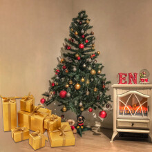 Coffret cadeau en papier rouge mat pour décoration de sapin de Noël – 7 pièces de tailles assorties, scène de Noël et décoration de vitrine,
