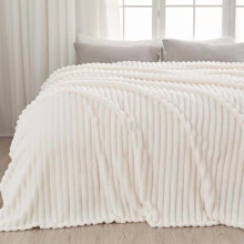 Super Soft King Blanket Ivory Premium Silky Flannel Fleece 3D Ribbed Jacquard Lightweight Bed Blanket All Season Use (Ivory Ribbed, King(90"x110"))
