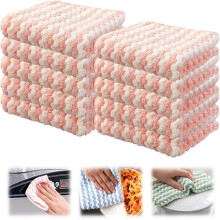 Lot de 10 torchons épais à motif ondulé pour le nettoyage de la cuisine, anti-rayures, haute absorption, réutilisables – Compatibles avec