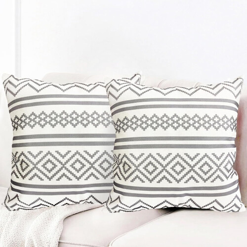 Conjunto de 2 capas de almofada em linho com bolinhas pretas, 45x45 cm (18x18").