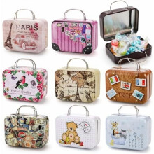 Cutii cadou mini tip valiză, 9 buc., 7,5x5,5x3,5 cm, cu capac cu balamale, pentru petreceri cu tematică de călătorie, petreceri burlăcițe,