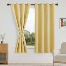 Blackout Curtains for Bedroom with Tiebacks, Room Darkening Privacy Grommet Top, 52x63", Yellow, Set of 2 Panels