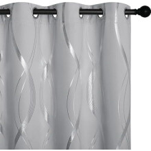 Silver Grey Pattern Curtains, 52x84 in, Noise-Reducing & Thermal Insulated, Wave Line Foil Print, Room Darkening – 2 Panels