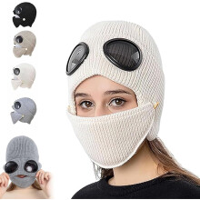 3-in-1 Unisex Knitted Goggles Beanie, Ski Mask with Goggles Built in, Outdoor Knit Beanie Hat with Detachable Mask
