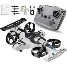 Drone RC recarregável de modo duplo, modos terrestre e aéreo com luzes LED, direção por indução (XX-Branco)
