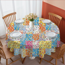 Pioneer Flower Floral Print Pattern Round Tablecloth 60 X 60 Inch, Wrinkle Resistant Wipeable Table Cloth for Kitchen Dining Picnic Patio Party