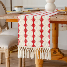 Tovaglia da tavola stile rustico, a righe intrecciate, stile boho con nappe, rossa e verde, ideale per cene, matrimoni e decorazioni natalizie, 13x72