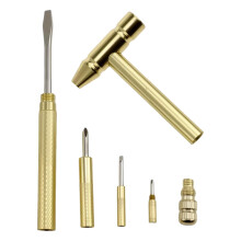 Marteau 6 en 1 avec 3 embouts de tournevis - Outil compact et portable en laiton