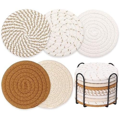 10-teiliges Boho-Getränkeuntersetzer-Set mit Metallhalter