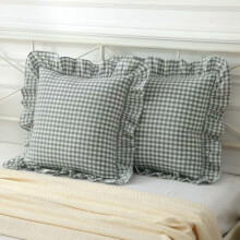 Balení 2 ks vintage zelených kostkovaných volánek Euro Shams, seprané bavlněné kostkované povlaky na polštáře gingham, 26"x26" na pohovku,
