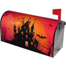 Décoration de boîte aux lettres « Château de sorcière et lune » pour Halloween ! Ces housses magnétiques standard (53 x 46 cm) sont