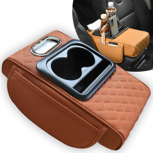 Apoio de braço 5 em 1 para carro com 2 porta-copos e capa para console – Armazena celulares, carteiras, lenços de papel e bebidas; Compatível