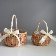 2PCS Flower Basket Woven Hand-Held Wicker Decorative Picnic Storage Basket for Home