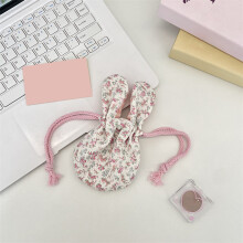 Pochette de rangement mignonne Ă cordon de serrage avec motif d'oreilles de lapin, petite pochette en tissu portable pour bijoux, accessoires pour