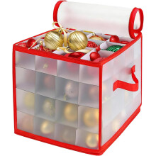 Aufbewahrungsbox für Weihnachtsschmuck | Behälter für 64 Kugeln | Doppelreißverschluss-Box mit Trennwänden und Griffen, ideal für