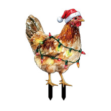 Décoration de Noël lumineuse pour extérieur, coq en plastique 2D avec chapeau rouge, à planter dans le jardin pour une ambiance festive