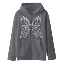 Damen-Kapuzenpullover mit Spinnenmotiv, Y2K-Stil, Reißverschluss, Oversize-Sweatshirt, Schmetterlingsmuster, Streetwear, Vintage-Oberteil,