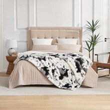 Cow Print Faux Fur Throw Blanket, Super Soft Warm Thick Fluffy Animal Print Blanket for Couch, Bed, Sofa – Black & Grey, 60x80 Inches