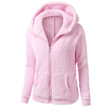 Vinterfrakker til kvinder Sherpa-jakke med lynlås, langærmet fleecejakke, moderigtig varm sweatshirtfrakke, overtøj med lommer, pink5XL