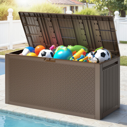 90-Gallon Waterproof Rattan Deck Box Brown