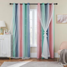 Pink/Grey/Green Rainbow Blackout Curtains for Kids' Room, Kitchen & Cafe – 54"x34", 2 Panels, Compatible with Standard Rods