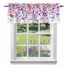 Piros és kék csillagokkal díszített ablakfüggöny, rúdtartó zseb, hazafias amerikai dekoráció, 137x46 cm – kompatibilis a standard rudakkal