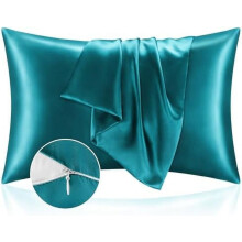 Örngott i satin med dragkedja, 4-pack, blågrönt, 20x26 cm