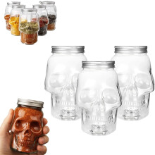 Set van 3 glazen potjes in de vorm van een schedel (340 ml, 3 stuks) – Gotische glazen potjes in de vorm van een schedel met deksels voor kruiden,