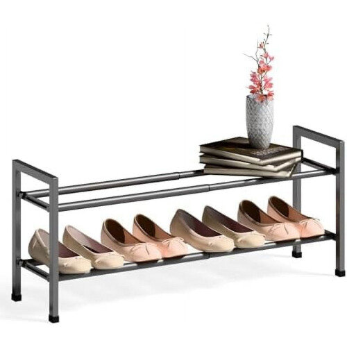 Sapateira de metal cinza com 2 níveis, ajustável de 45 a 84 cm (18 a 33 polegadas).