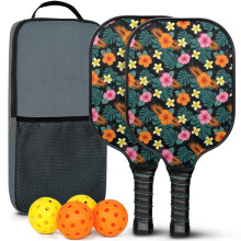 Floral Fiberglass Pickleball Paddles Set w/ 2 Balls & Bag – Compatible with Indoor/Outdoor Play