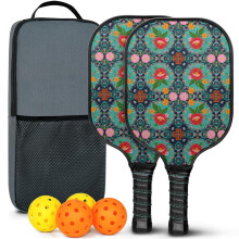 Floral Fiberglass Pickleball Paddles Set w/ 2 Balls & Bag – Compatible with Indoor/Outdoor Play