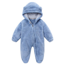 Salopetă de pluș din fleece cu mânecă lungă și urechi de urs pentru bebeluși, salopetă cu glugă din fleece, ținută de iarnă pentru sugari